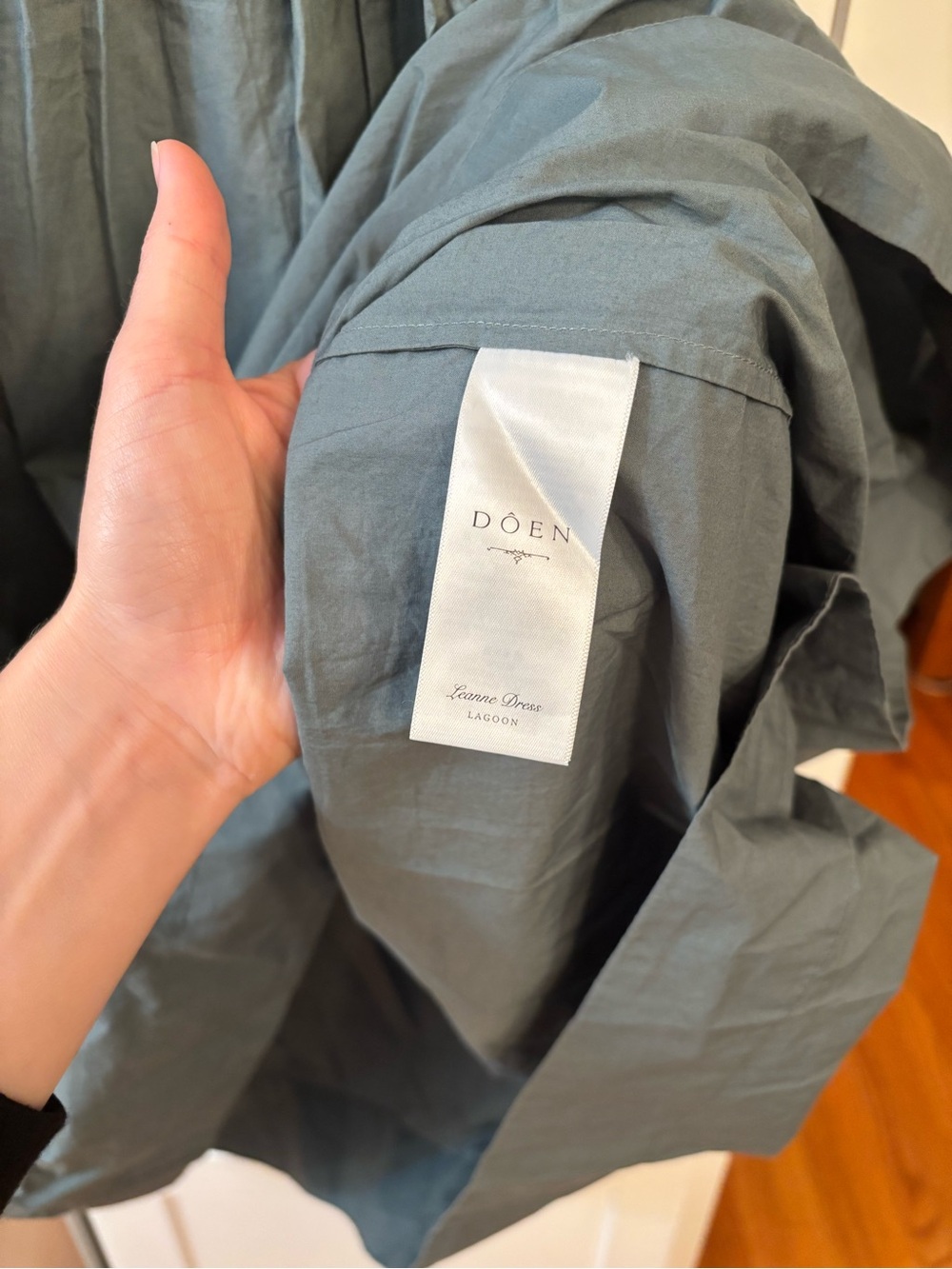 new Doen Leanne Smock Waist Tiered Organic Cotton Dress in Lagoon sea blue green - Picture 8 of 9